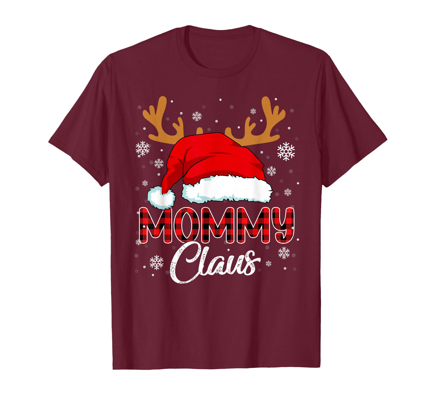 Mommy Claus Santa Hat Christmas Red Plaid Matching Family T-Shirt
