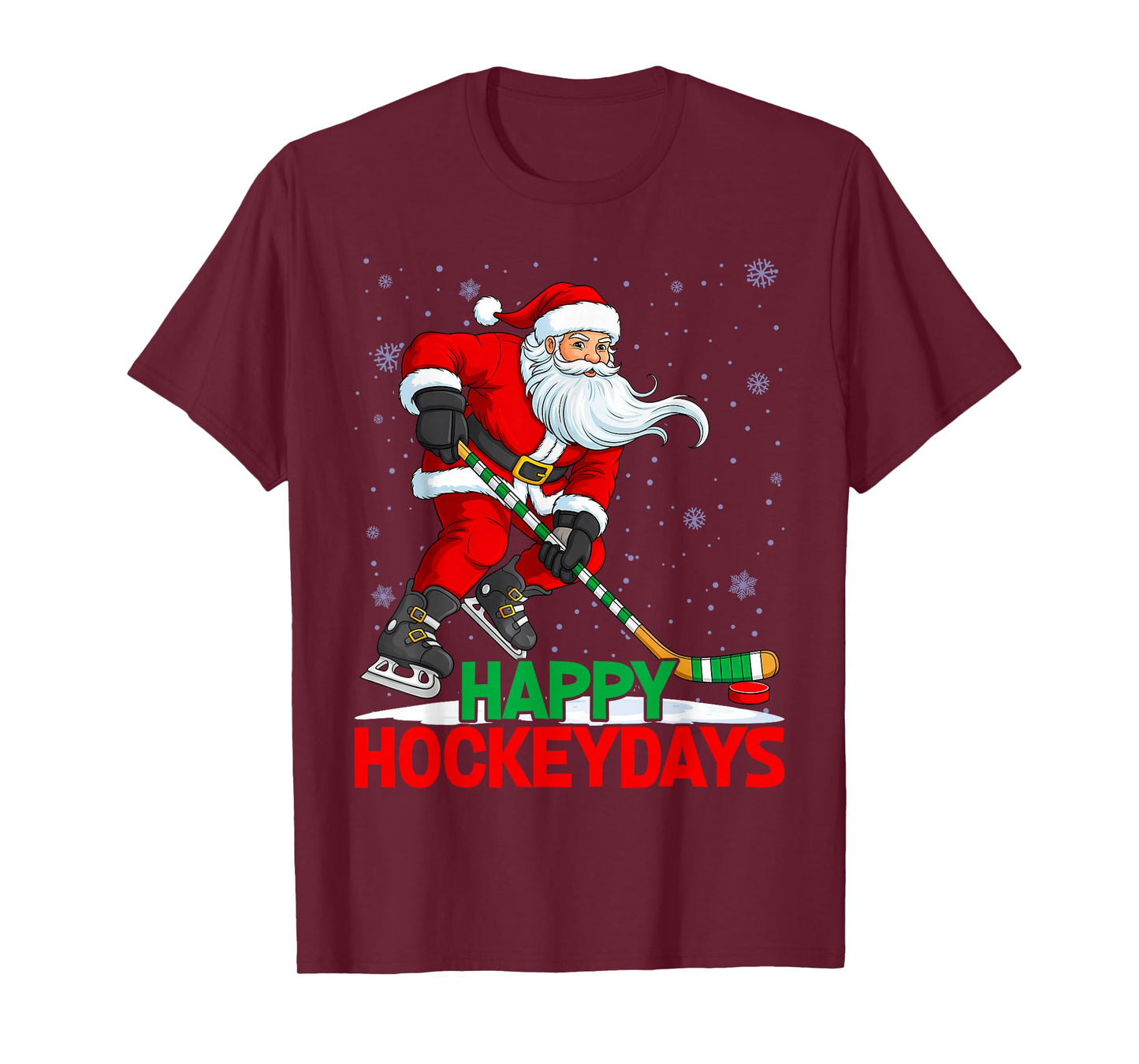 Funny Santa Claus Ice Hockey Happy Hockeydays Christmas T-Shirt