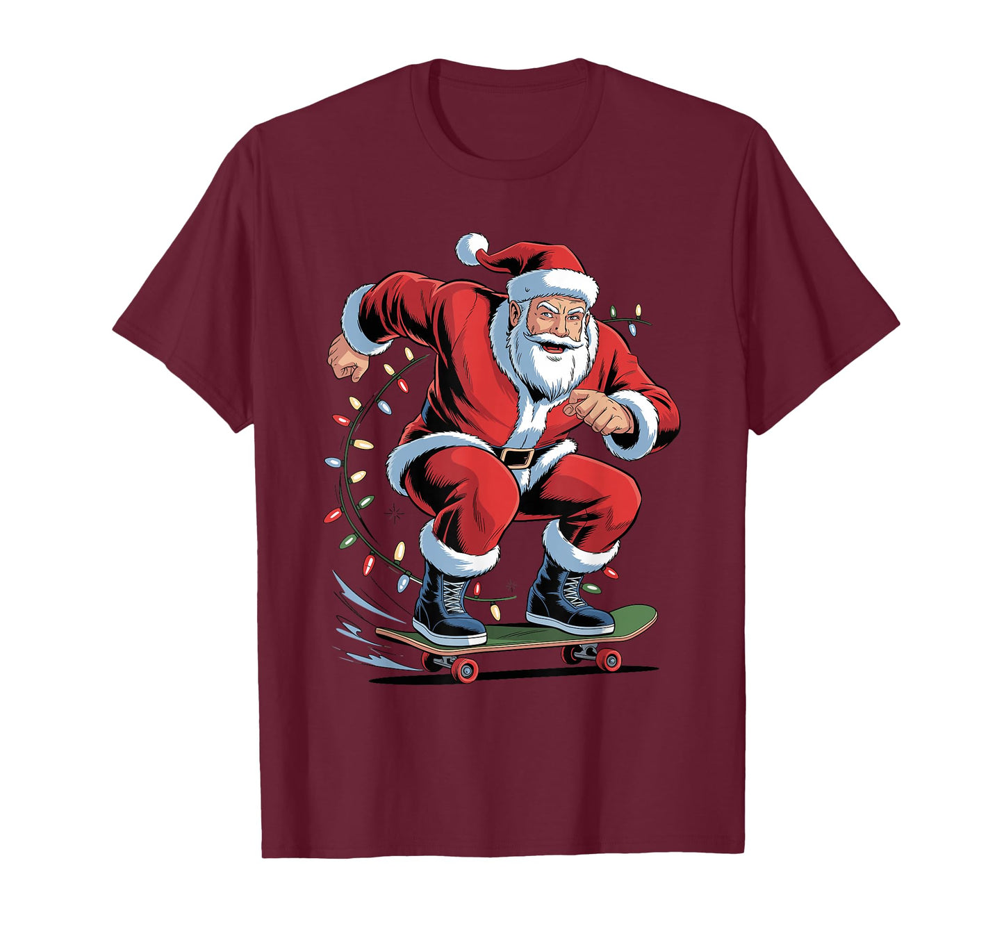 Funny Santa Skater Skateboarding Lover Christmas Xmas Pajama T-Shirt