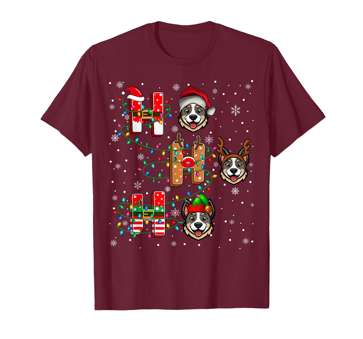 Ho Ho Ho Santa Reindeer Hat Elf Australian Cattle Dog Xmas T-Shirt