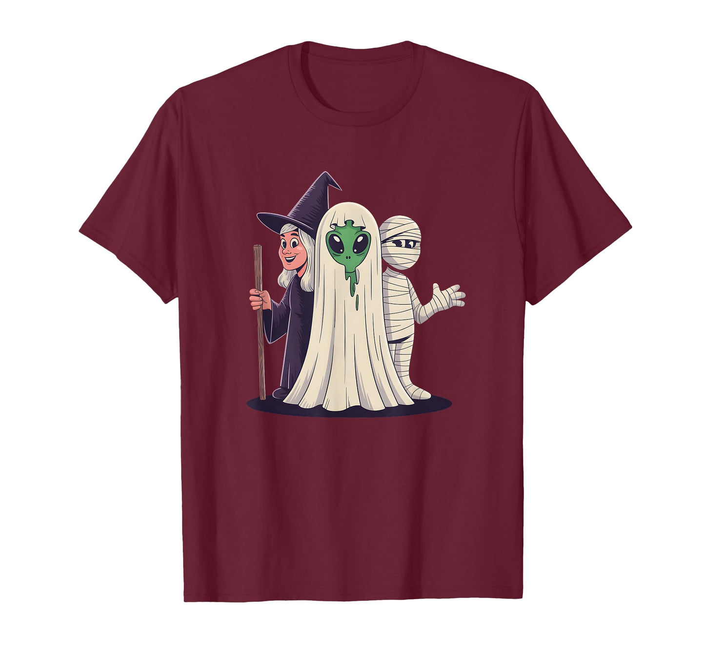 Halloween Squad Witch Alien Ghost and Mummy T-Shirt