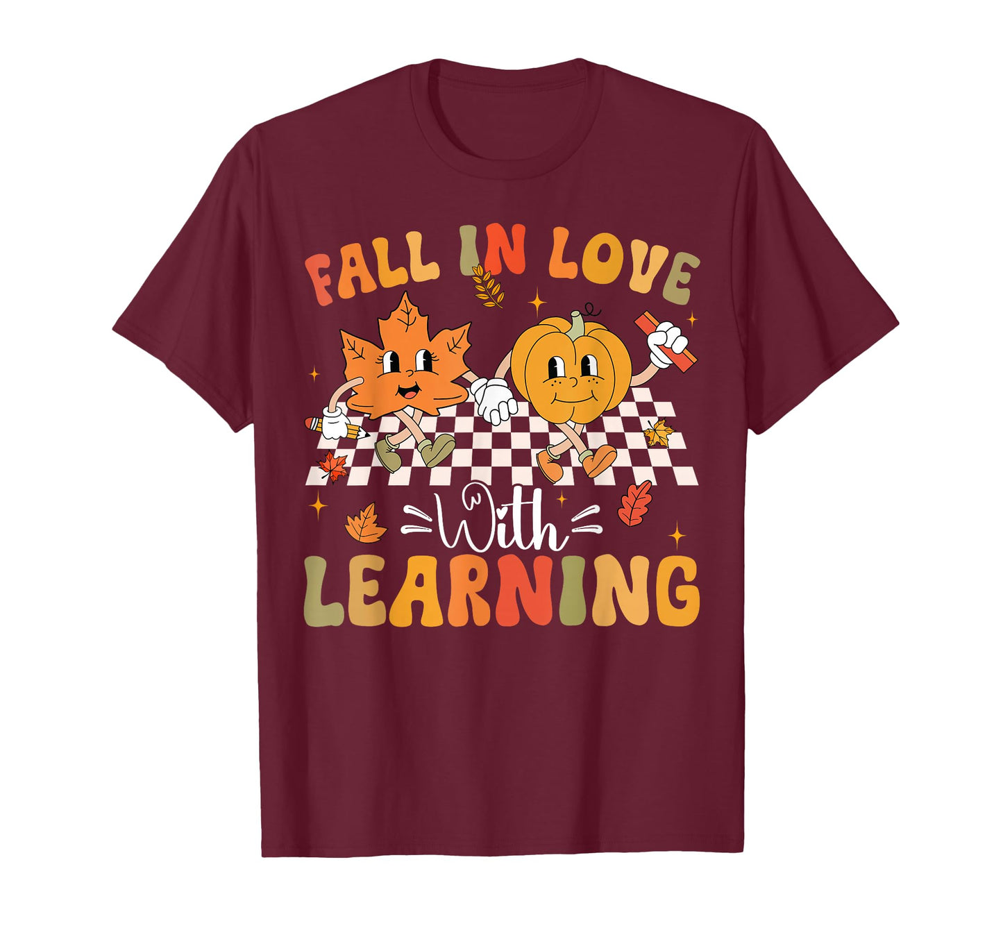 Retro Fall In Love With Learning Autumn Pumpkin Teacher T-Shirt