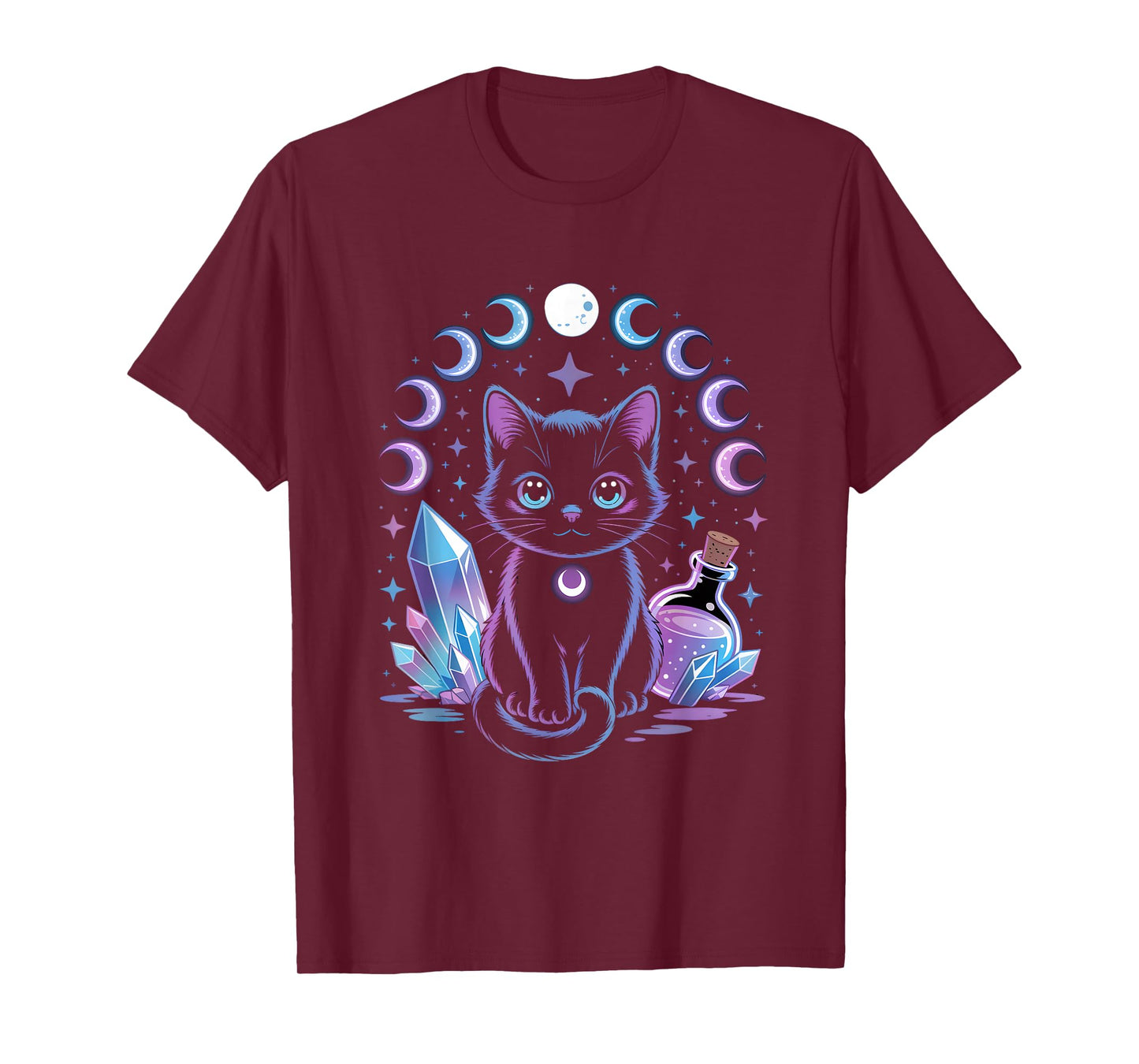 Black Witch Cat Crystals Kawaii Pastel Goth Occult Women T-Shirt