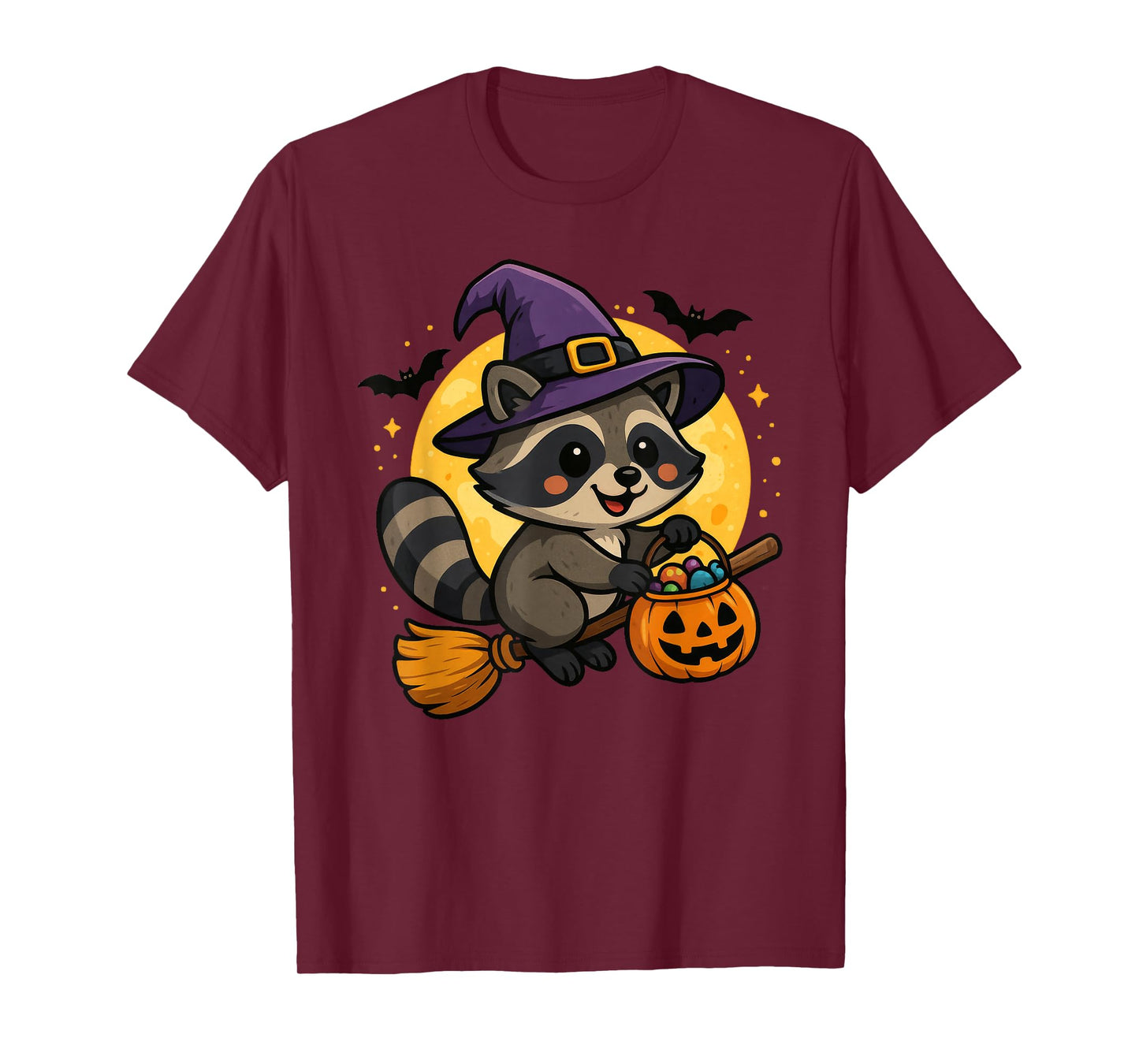 Cute Raccoon Pumpkin Witch Hat Halloween T-Shirt