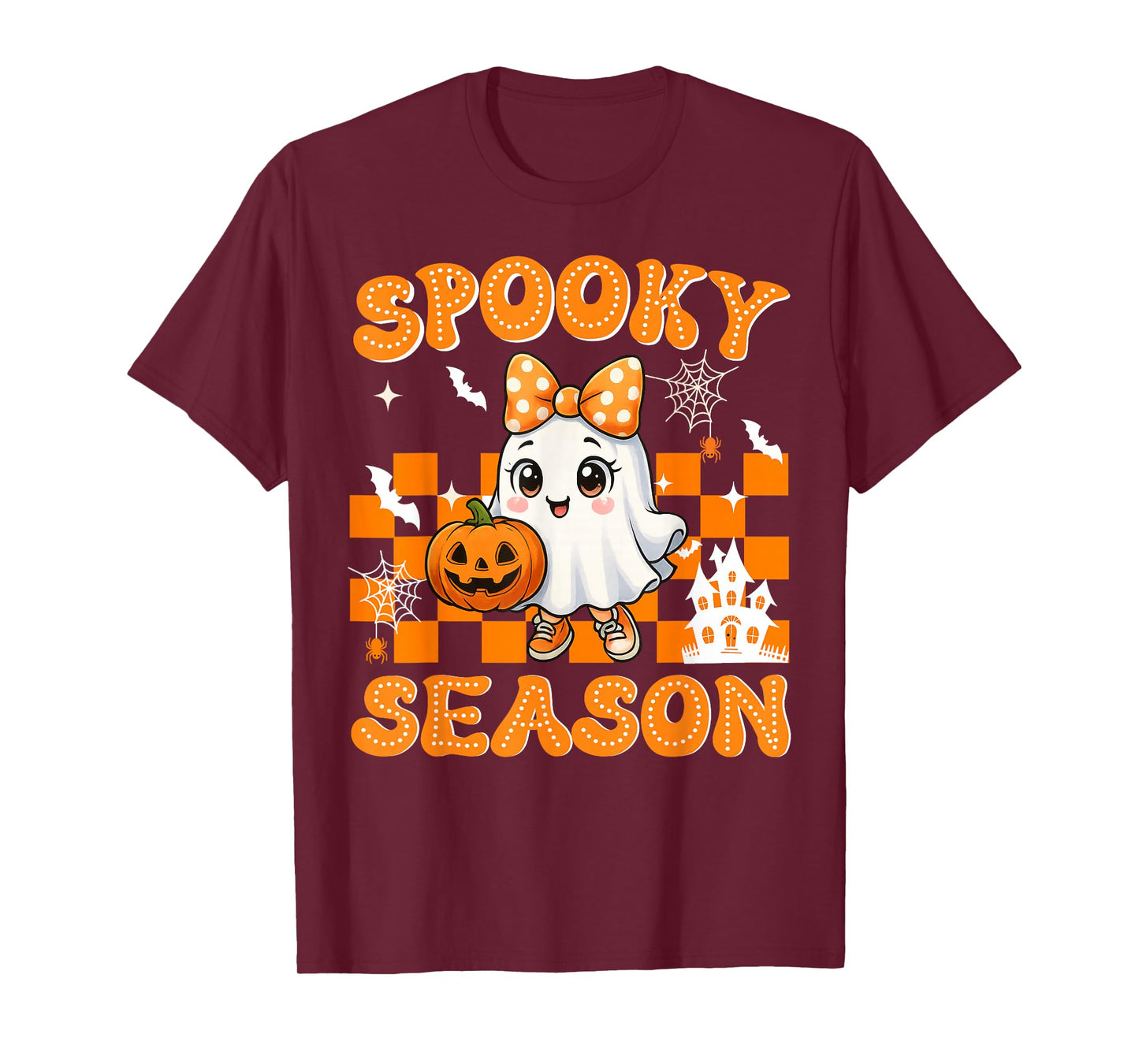 Groovy Spooky Season Retro Ghost Holding Pumpkin Halloween T-Shirt
