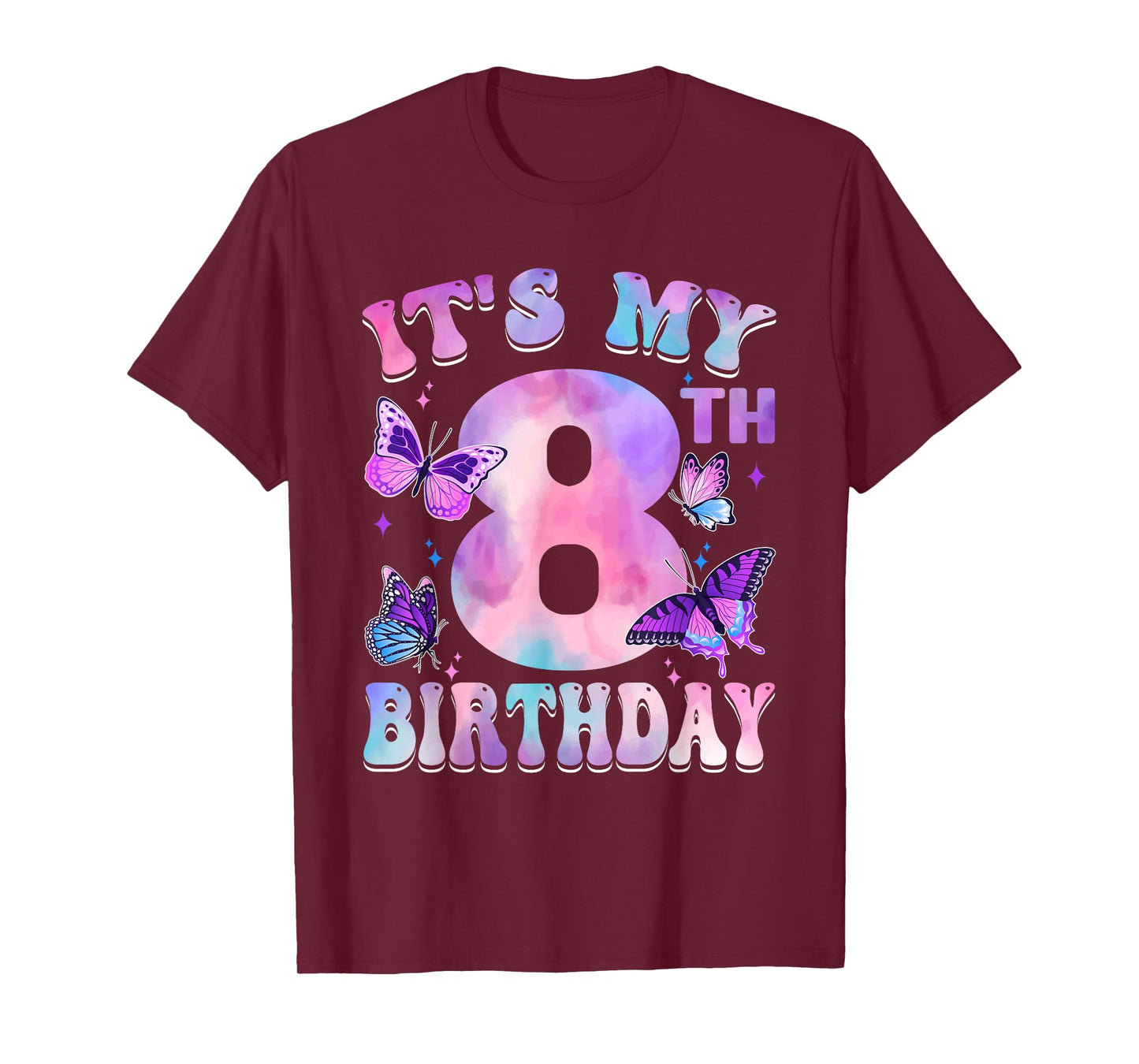 It's My 8th Birthday Butterfly Theme 8 Year Old Party Girl T-Shirt