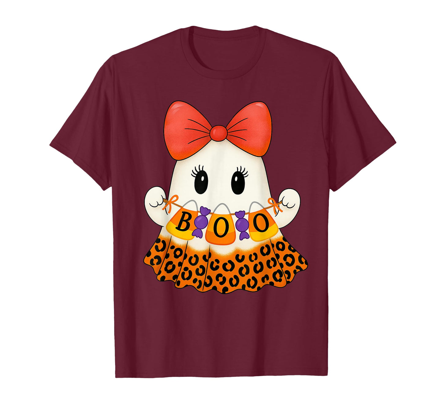 Ghost Leopard Candy Corn Retro Halloween Women Kids T-Shirt