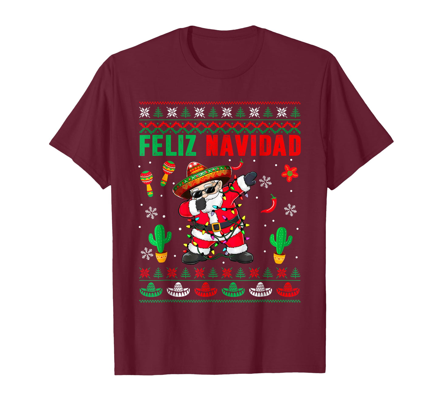 Feliz Navidad Xmas Sweater Santa Sombrero Dabbing Mexican T-Shirt