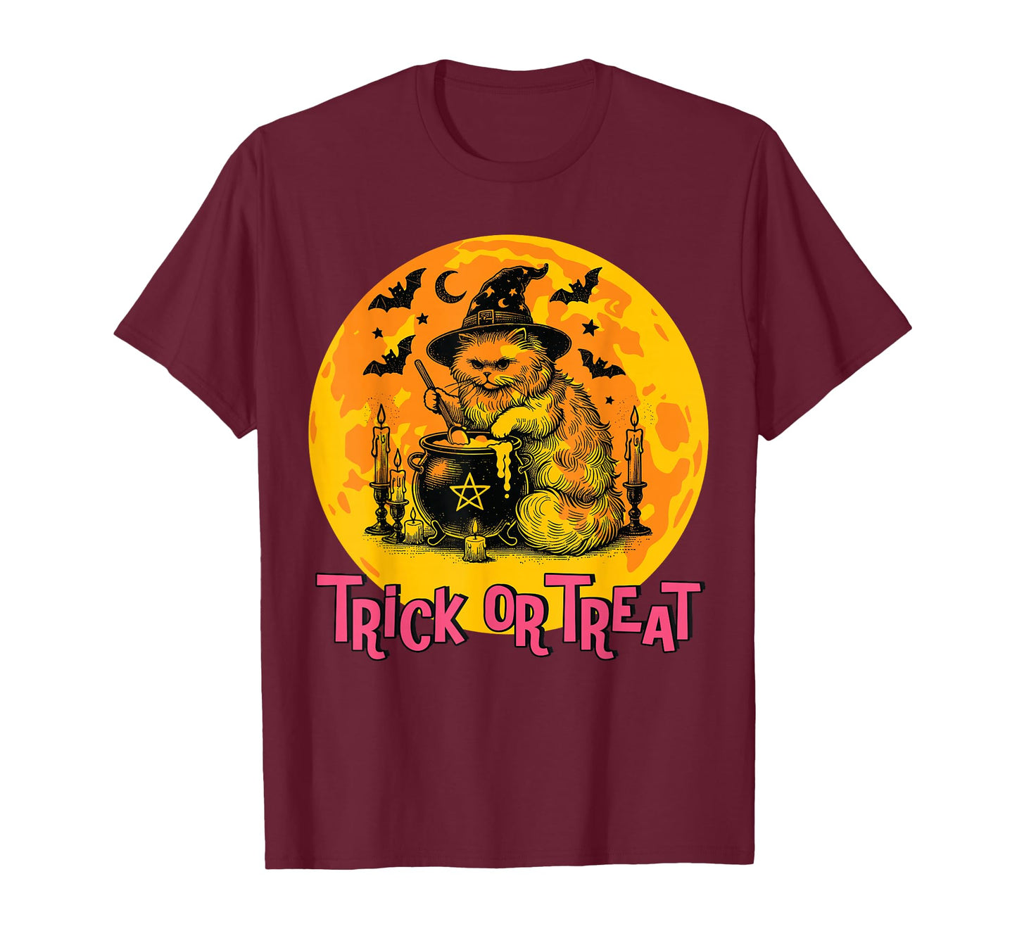 Vintage Halloween Witch Black Cat Trick or Treat T-Shirt