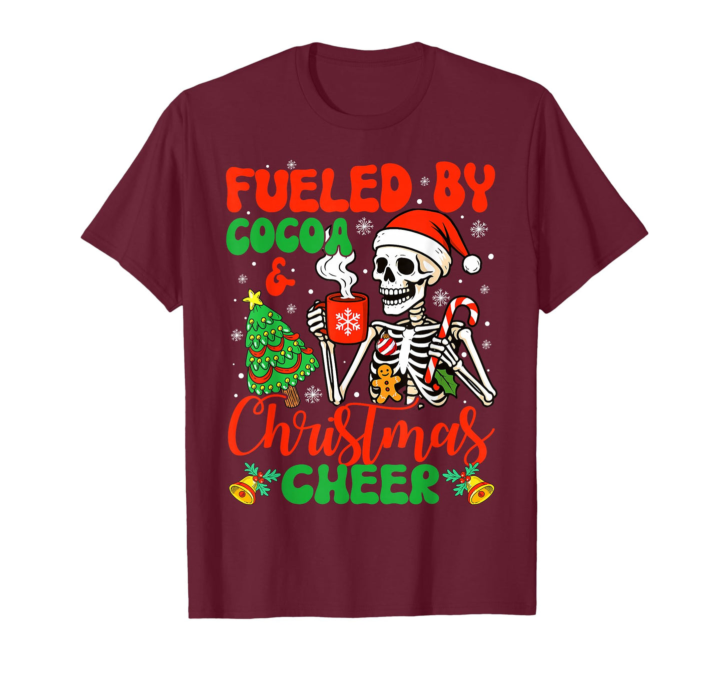 Fueled by Cocoa & Christmas Cheer Funny Christmas Skeleton T-Shirt