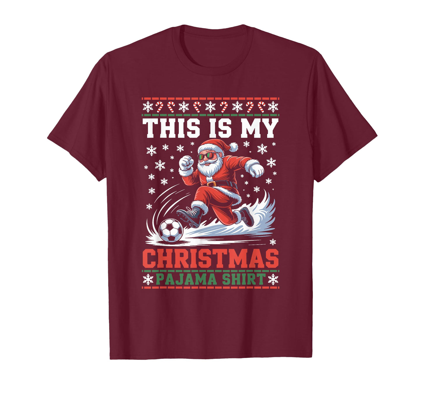 Santa Claus Soccer Player Ugly Christmas Sweater Kids Men T-Shirt