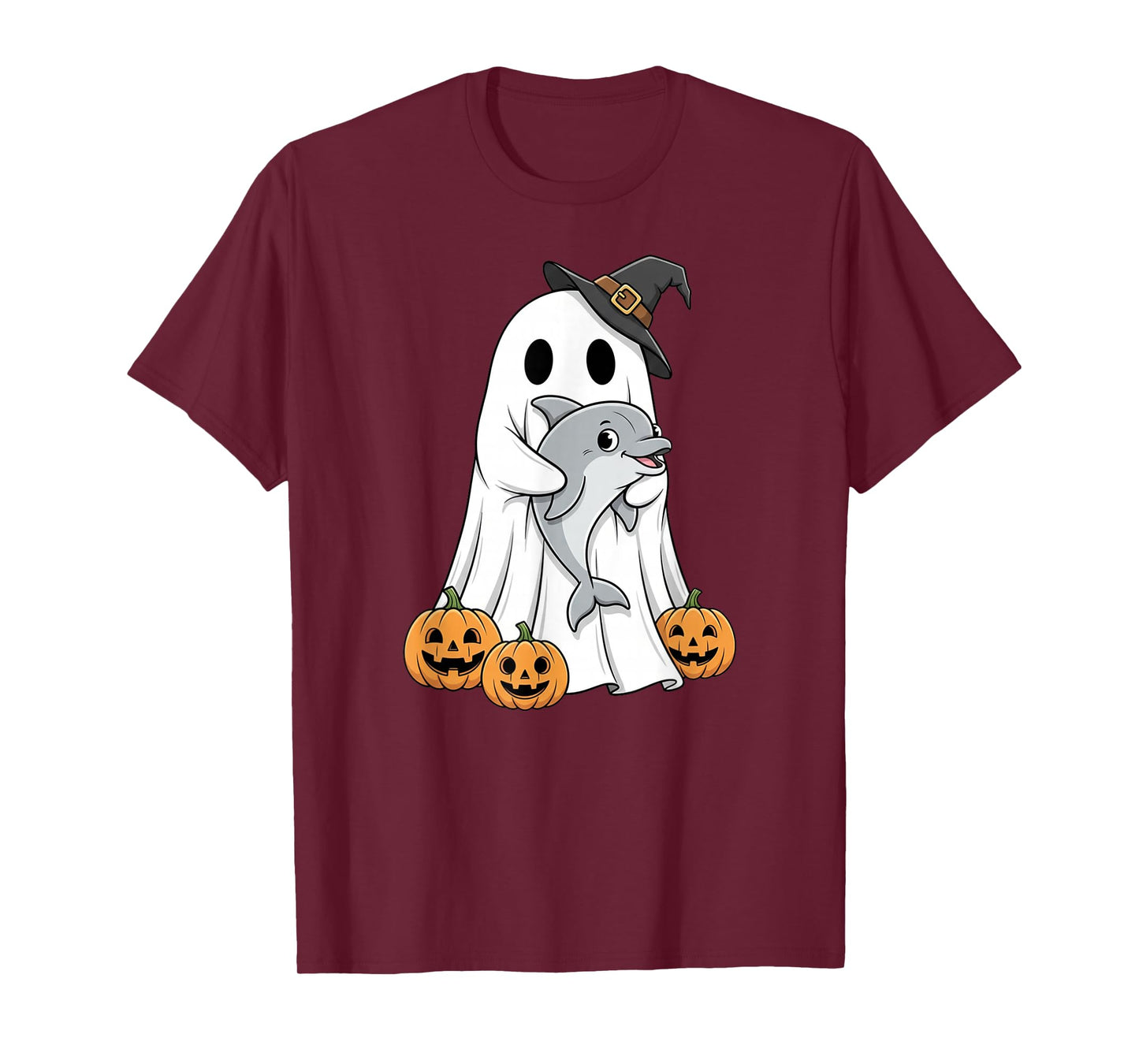 Funny Ghost Dolphin Pumpkin Halloween Kids Mens Womens T-Shirt