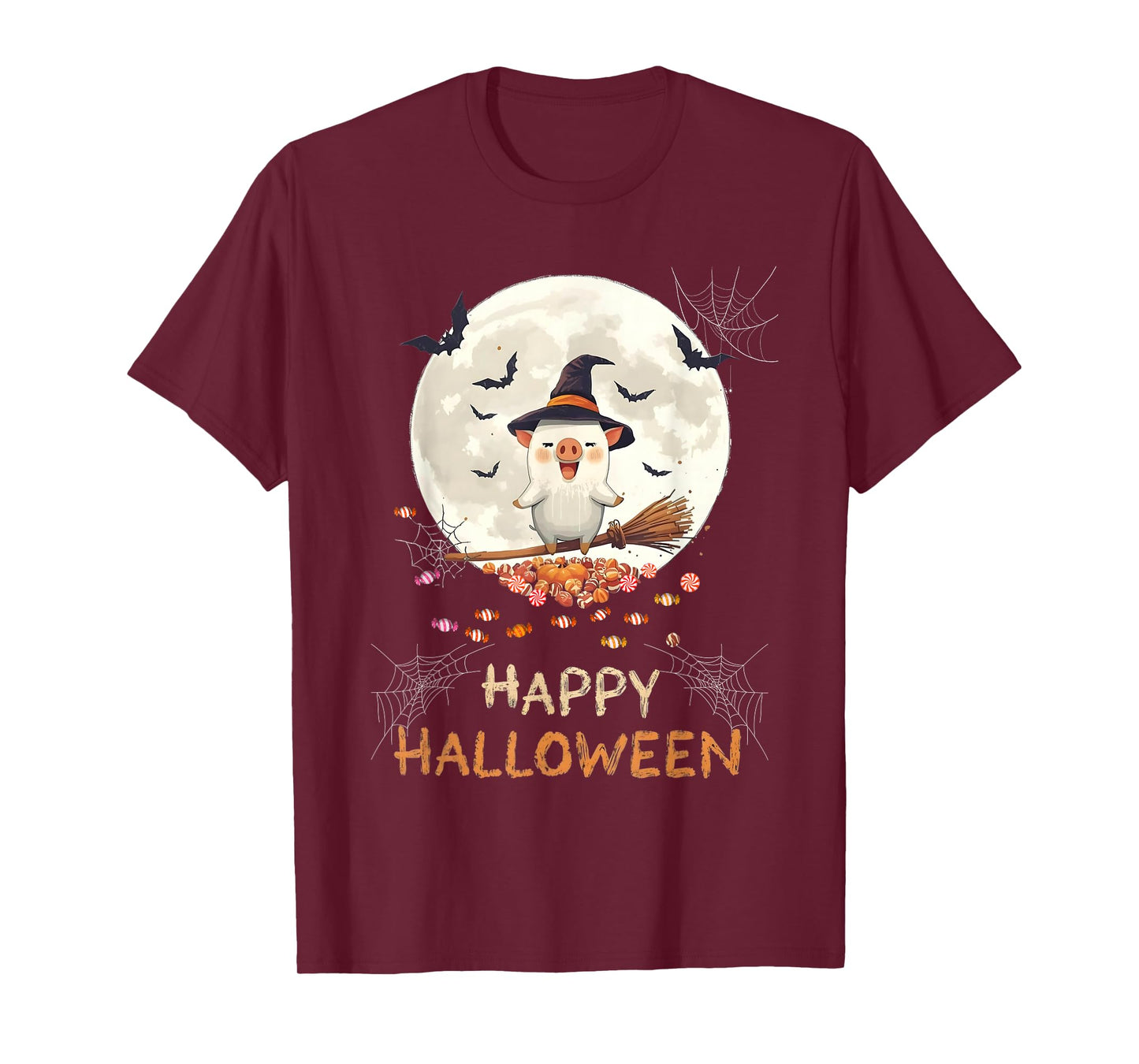 Funny Pig Witch Candy Ghost Piglet Farmer Halloween Costume T-Shirt