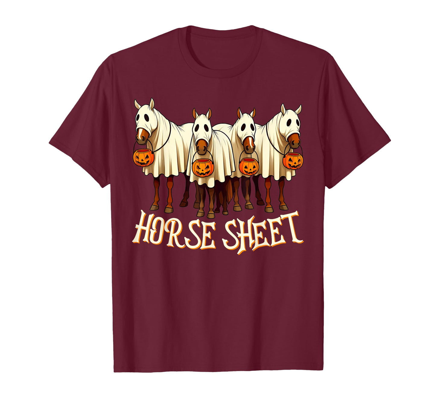 Cute Horse Sheet Ghost Horse Spooky Season Halloween Costume T-Shirt