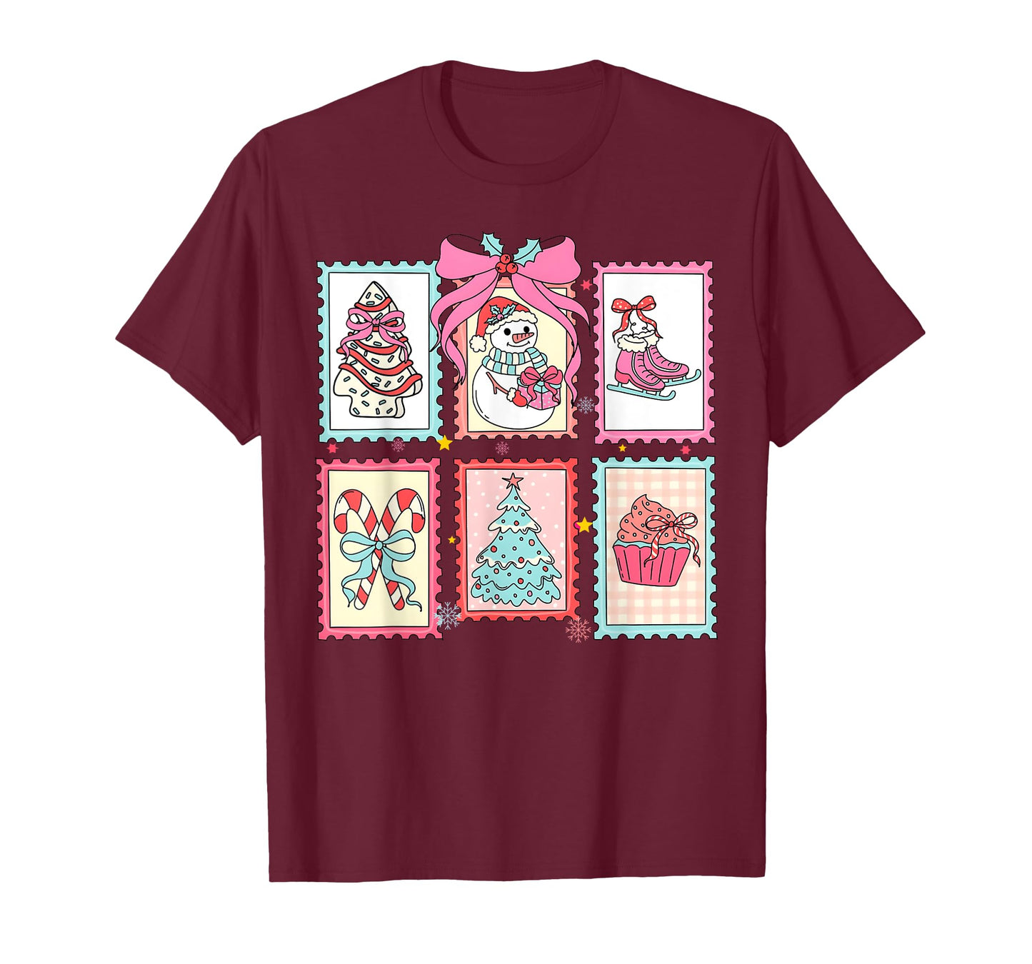 Merry Christmas Tree Coquette Bow Snowman Candy Cane Girl T-Shirt
