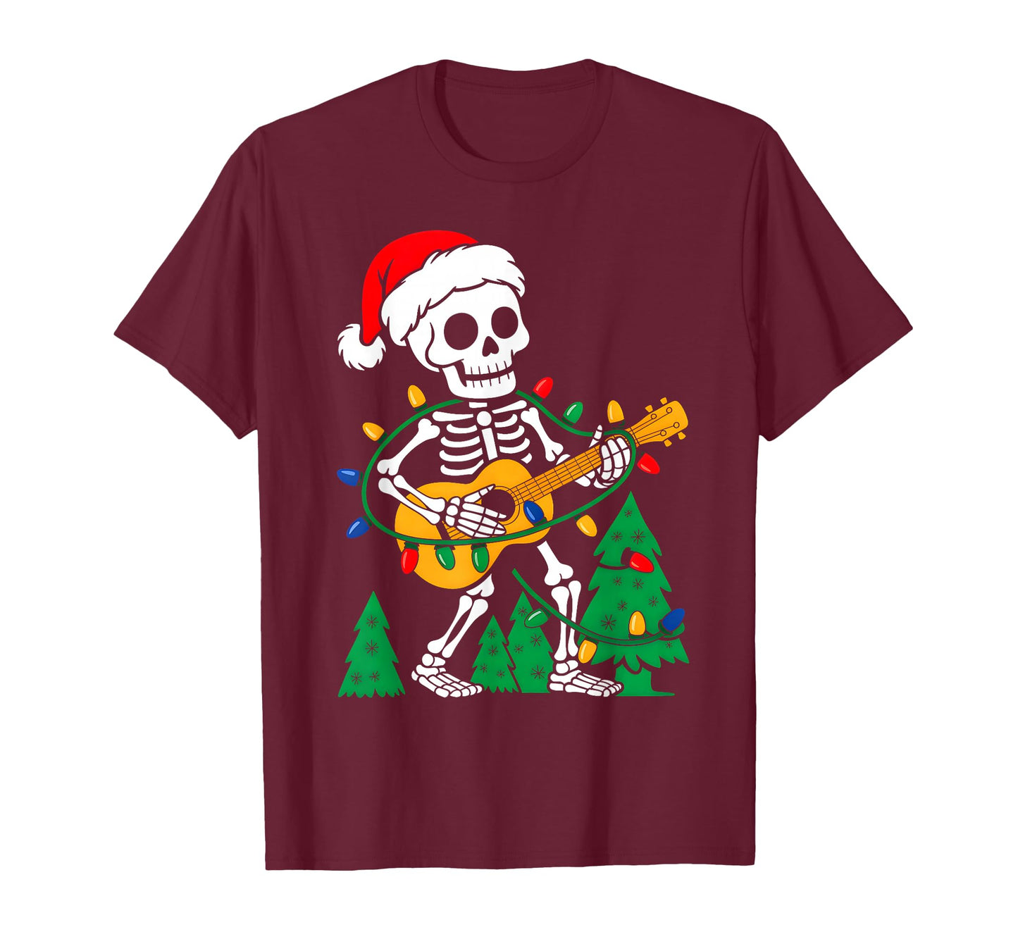 Xmas Santa Skeleton Playing Guitar Funny Christmas Boys Kids T-Shirt