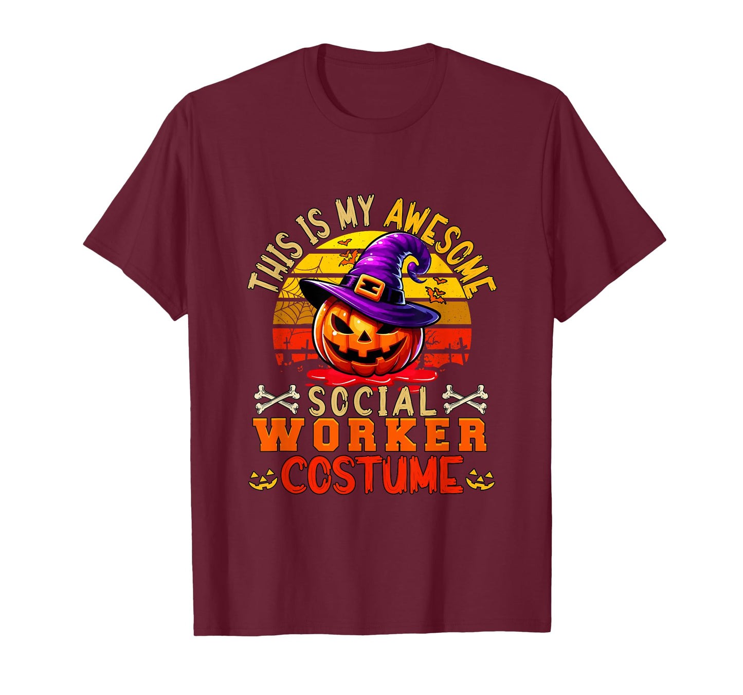 Vintage My Awesome Social Worker Costume Carved Pumpkin T-Shirt