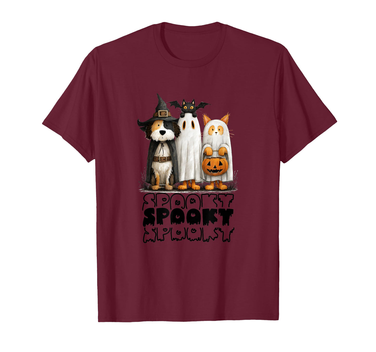 Whimsical Halloween Cat and Dog in Costume Design T-Shirt
