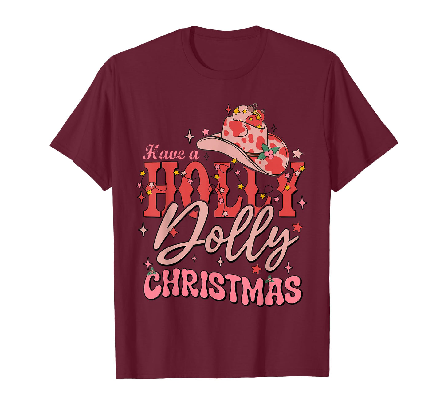 Funny Christmas Have A Holly Christmas Jolly Cowgirl Xmas T-Shirt - Black, Unisex-Adults, Short Sleeve, T-Shirt, Christmas Cowgirl T-Shirt, Size: Small