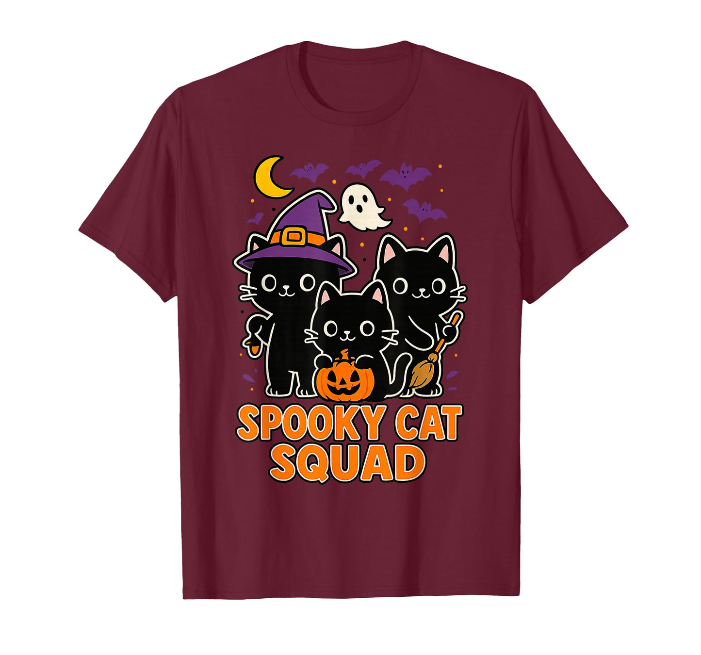 Spooky Black Cat Squad Pumpkin Cute Halloween Kawaii Cartoon T-Shirt