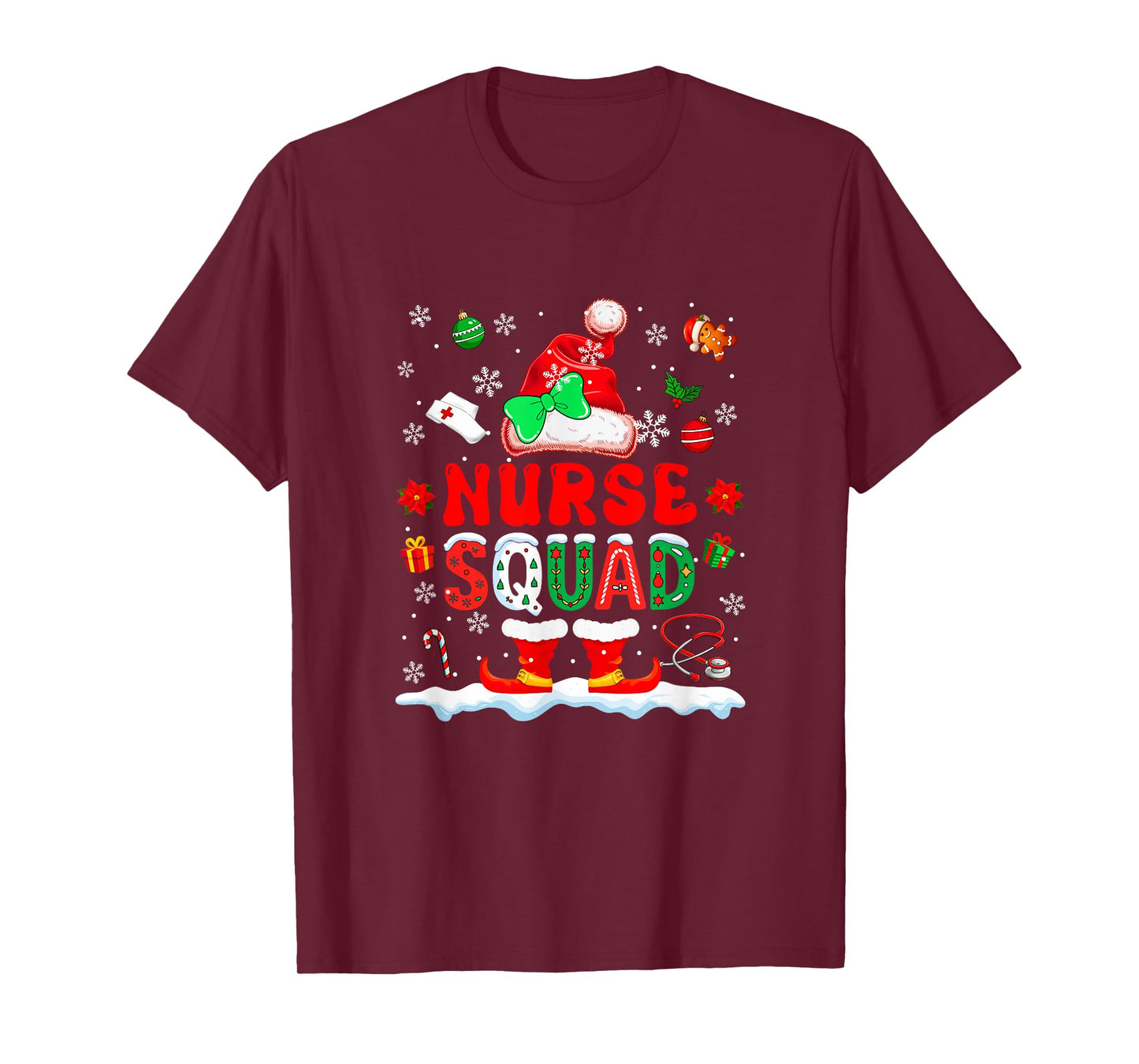 Nurse Squad Women Job Christmas Santa Costume Bow Tie T-Shirt