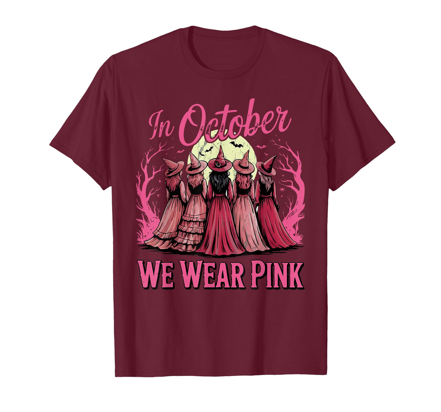 Retro in October We Wear Pink Witch Breast Cancer Awareness T-Shirt