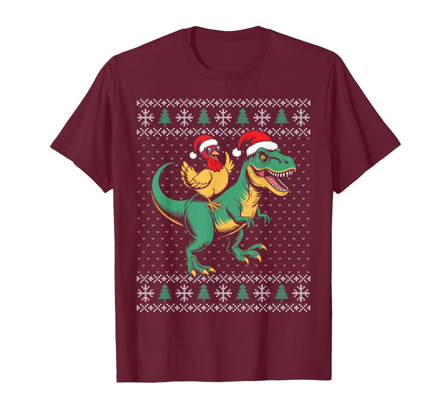 Chicken Riding Dinosaur Ugly Christmas Sweater Tyrannosaurus T-Shirt