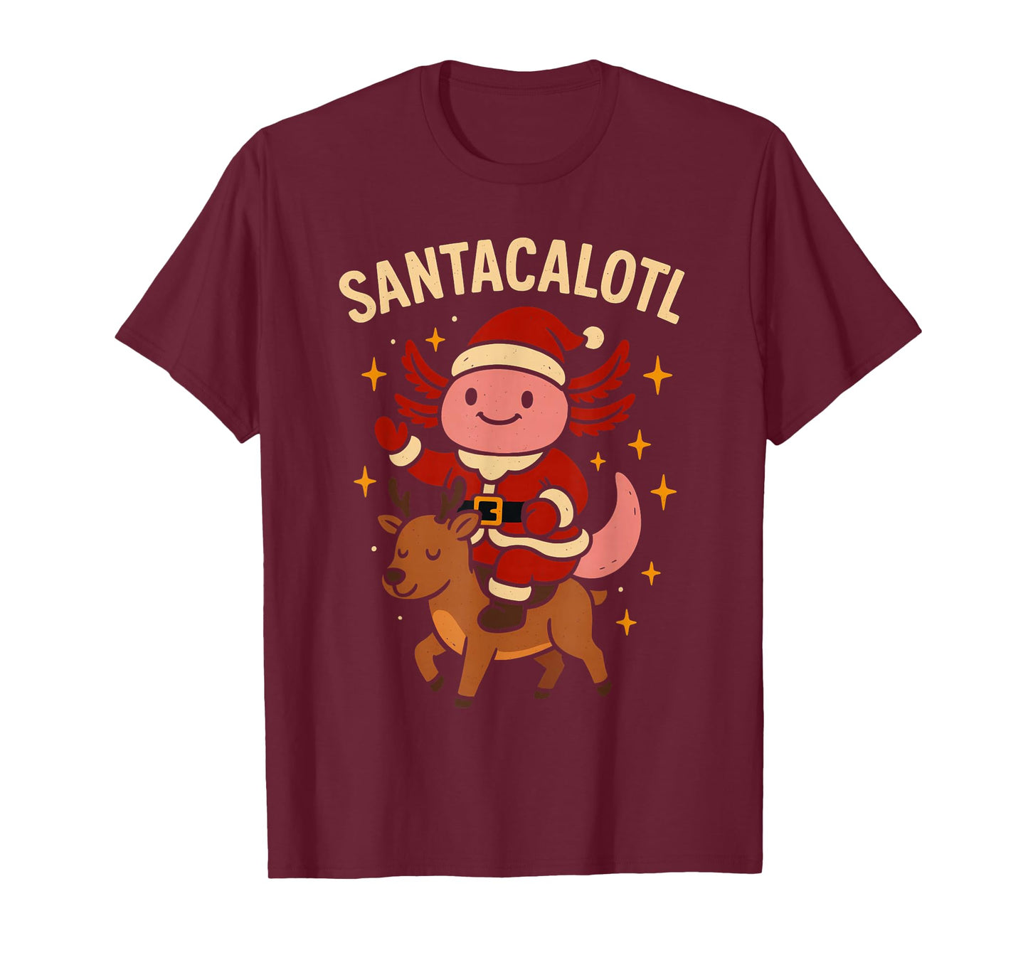 Santacalotl Santa Claus Cute Axolotl Snow Reindeer Christmas T-Shirt