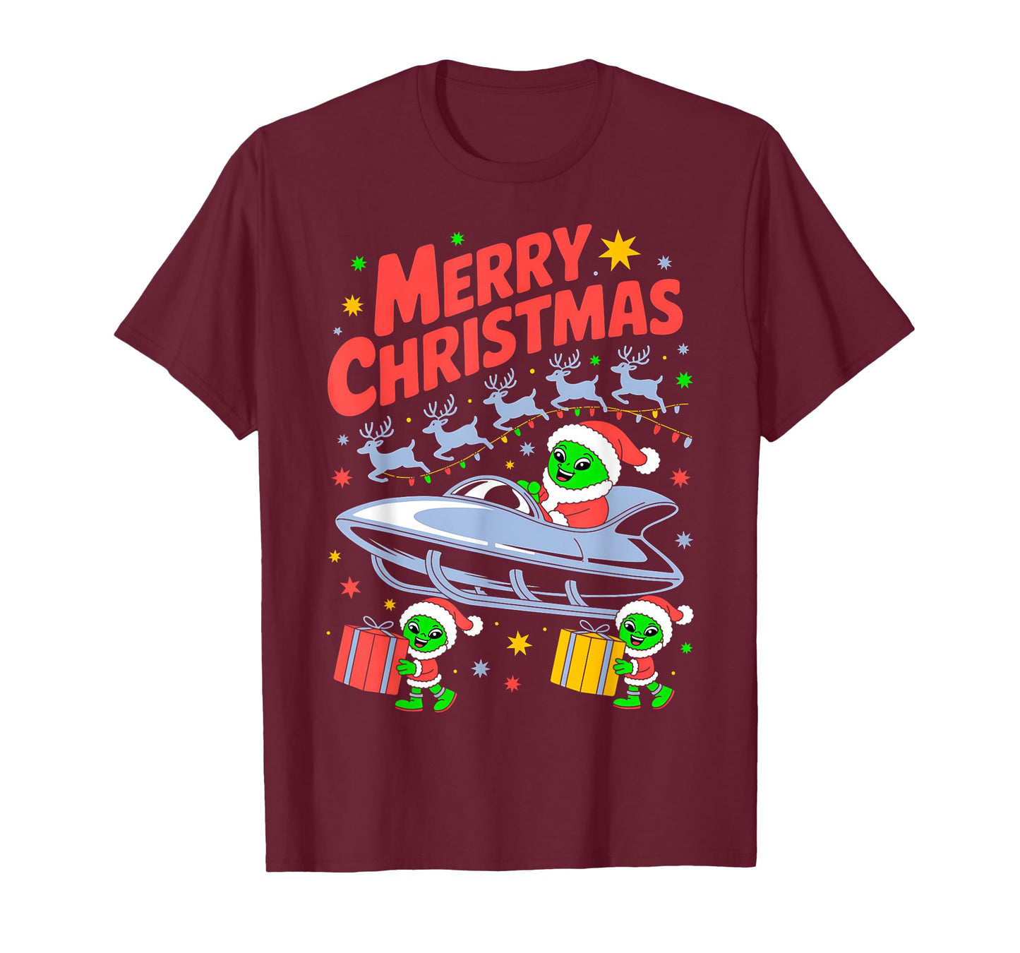 Funny Alien Trio Merry Ugly Christmas Santa Hat Gifts Xmas T-Shirt