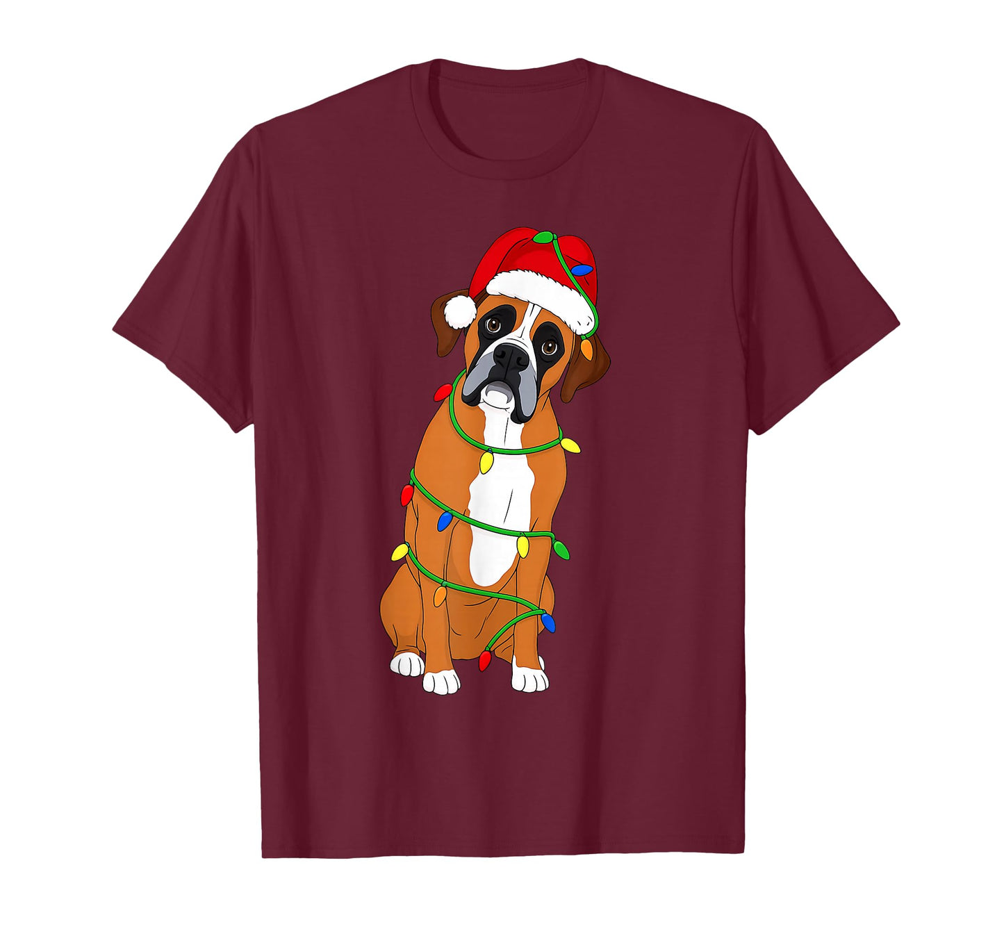 Boxer Dog Christmas Tree Lights Holiday Dog Lover T-Shirt