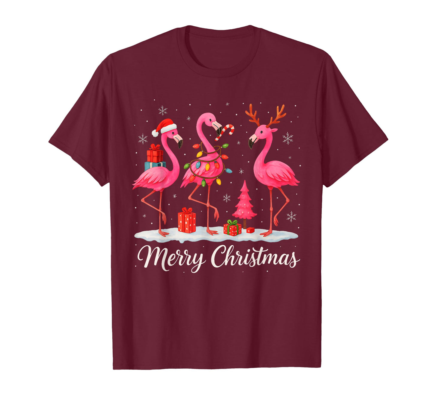 Merry Christmas Santa Flamingo Xmas Light Men Women Kid T-Shirt