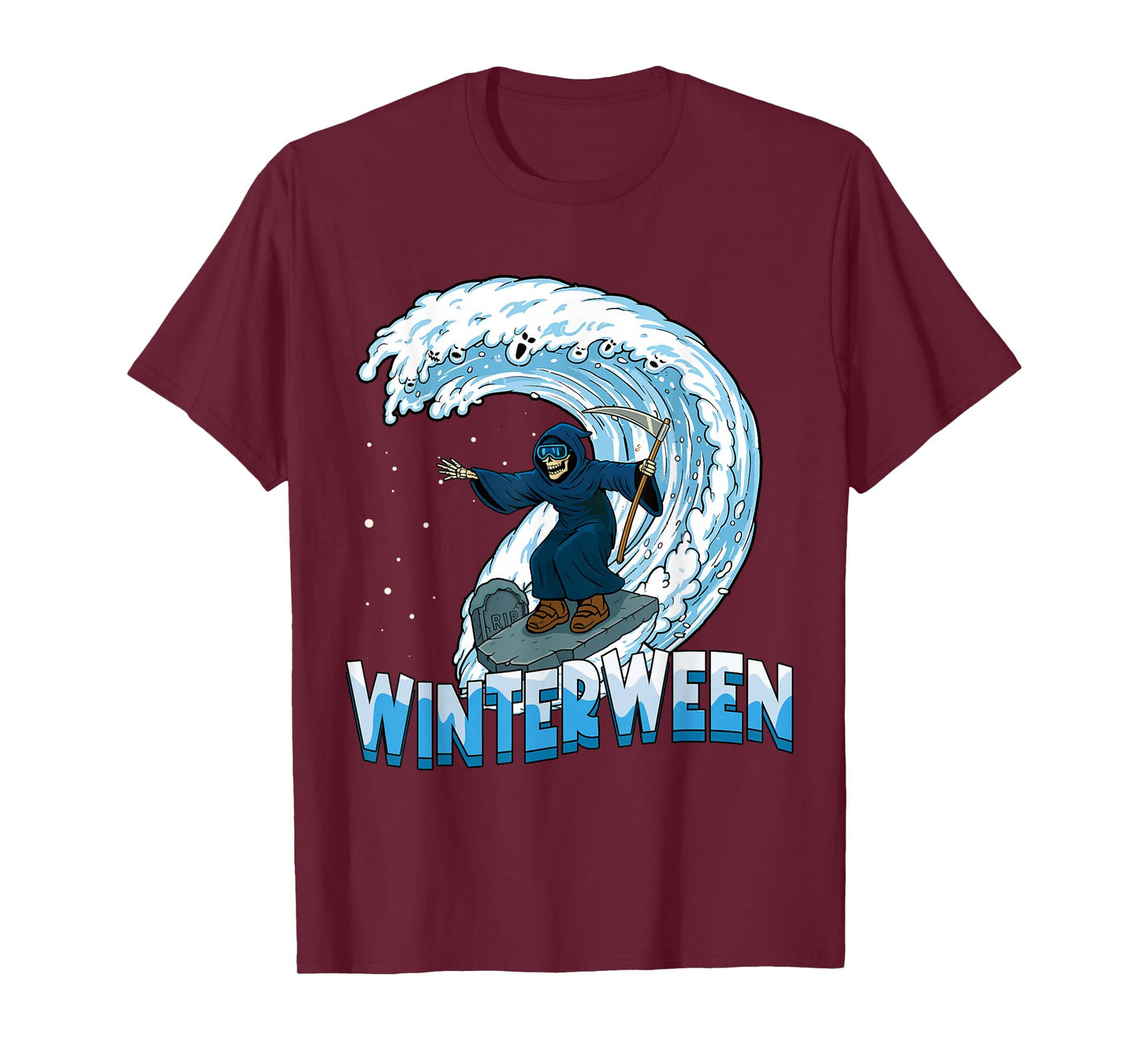 Winterween Winter Halloween Christmas Skeleton Snow Boarding T-Shirt