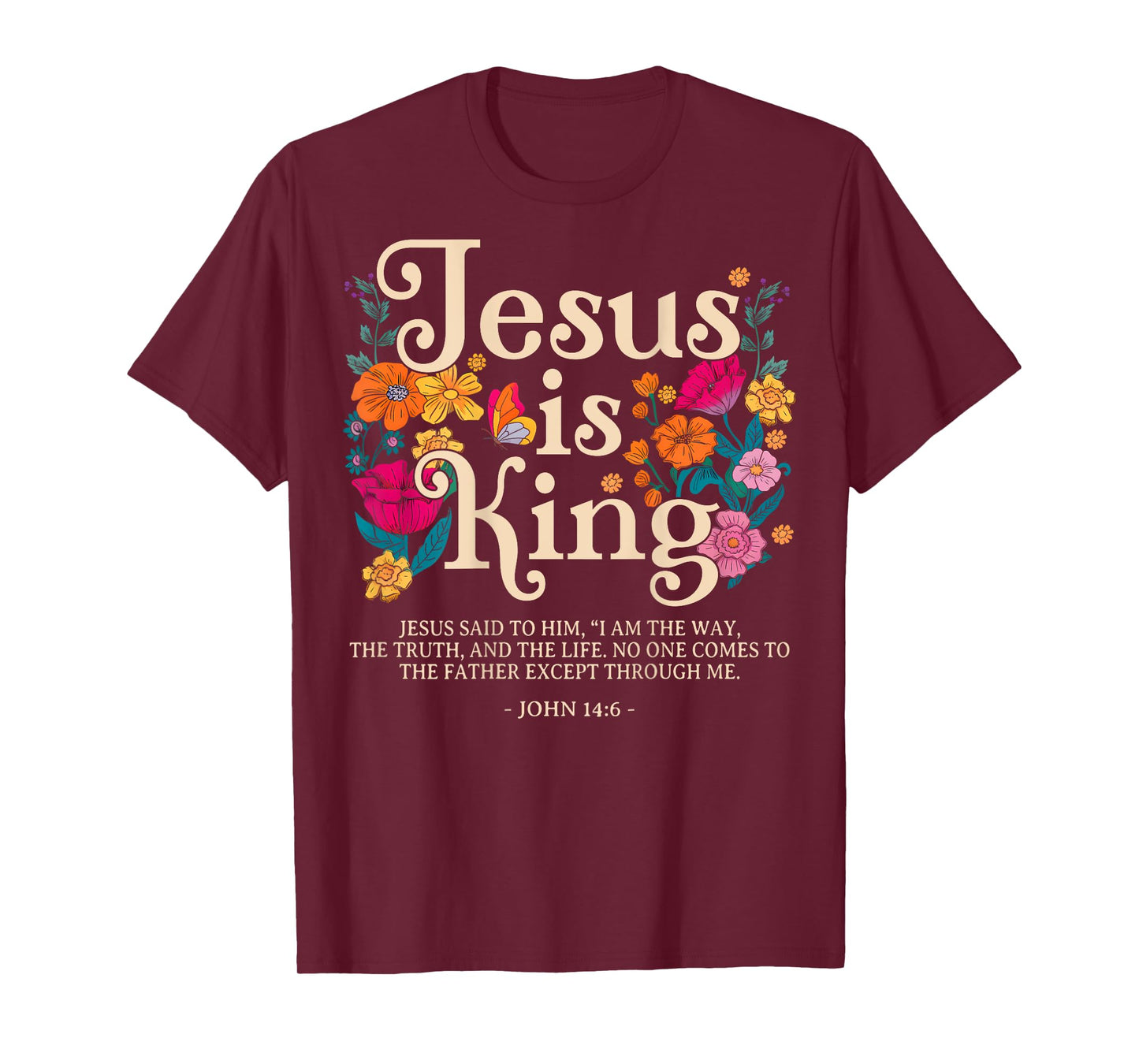 Vintage God Jesus Is King Floral Christian Religious Flowers T-Shirt