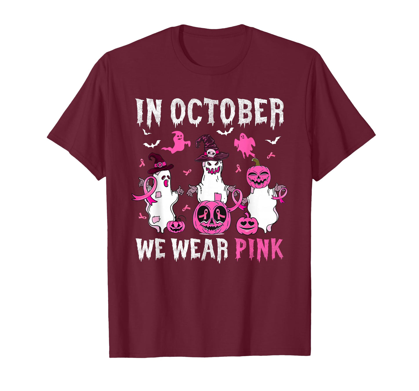 in October We Wear Pink Breast Cancer Awareness Halloween T-Shirt