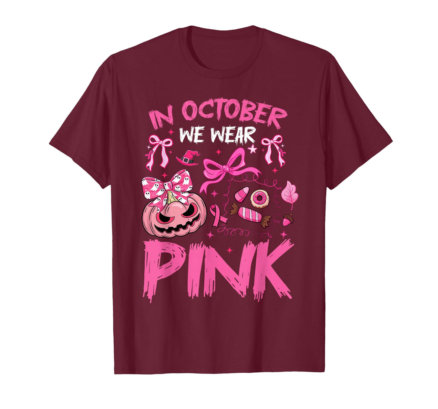 in October We Wear Pink Halloween Breast Cancer Awareness T-Shirt