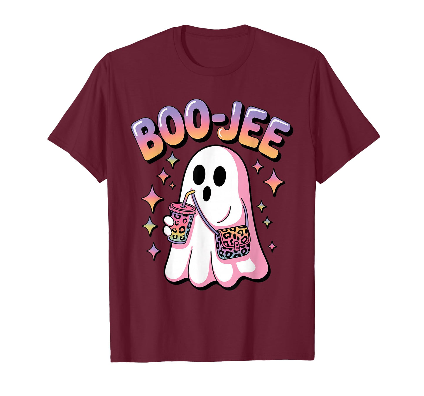 Ghost Coffee Boujee Funny Leopard Print Halloween Costume T-Shirt