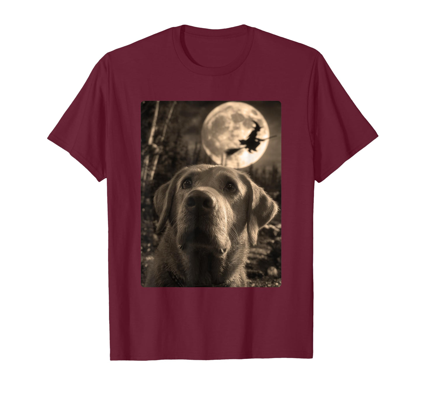 Funny Labrador Selfie Full Moon Flying Witch Halloween Dog T-Shirt