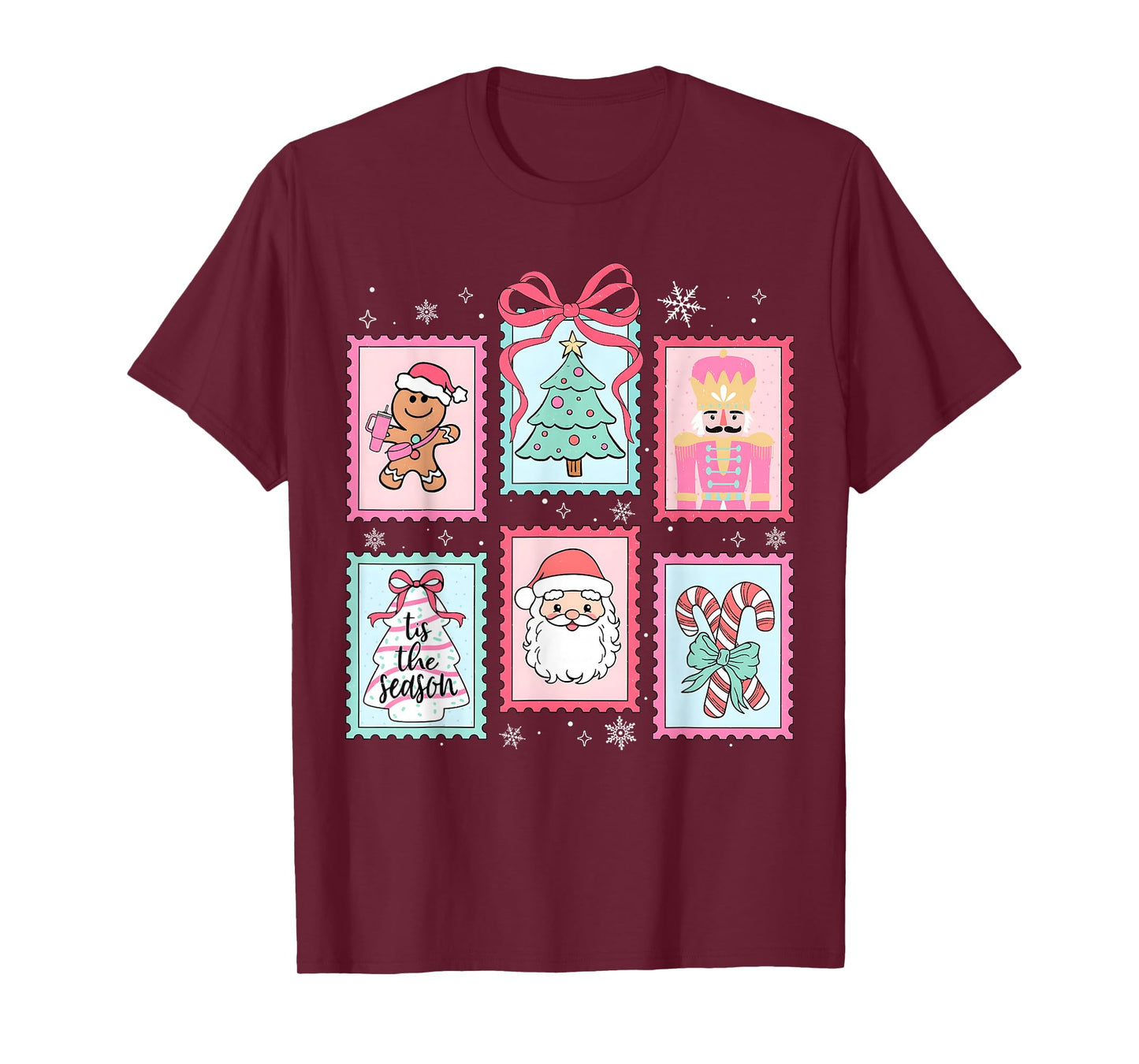 Pink Coquette Bow Christmas Tree Santa Snowman Nutcracker T-Shirt