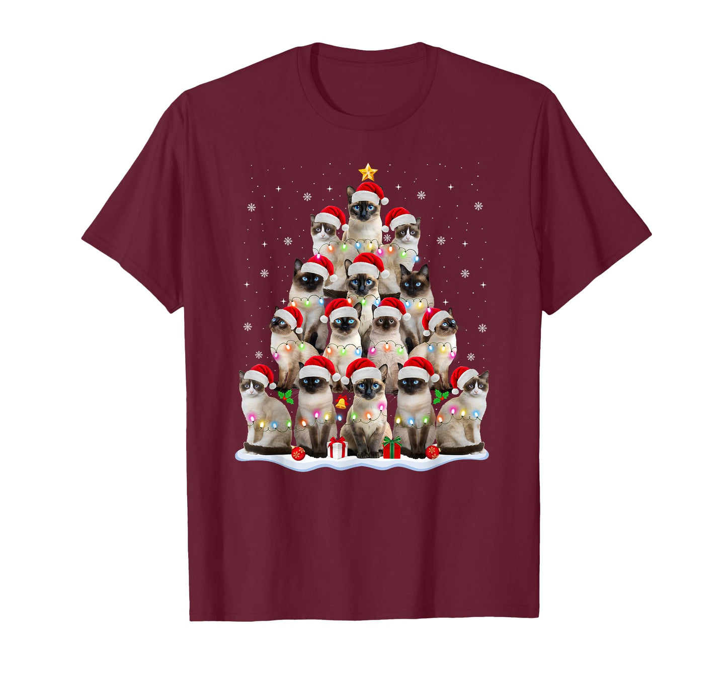 Siamese Cat Christmas Tree Lights Xmas Catmas Cat Lover T-Shirt