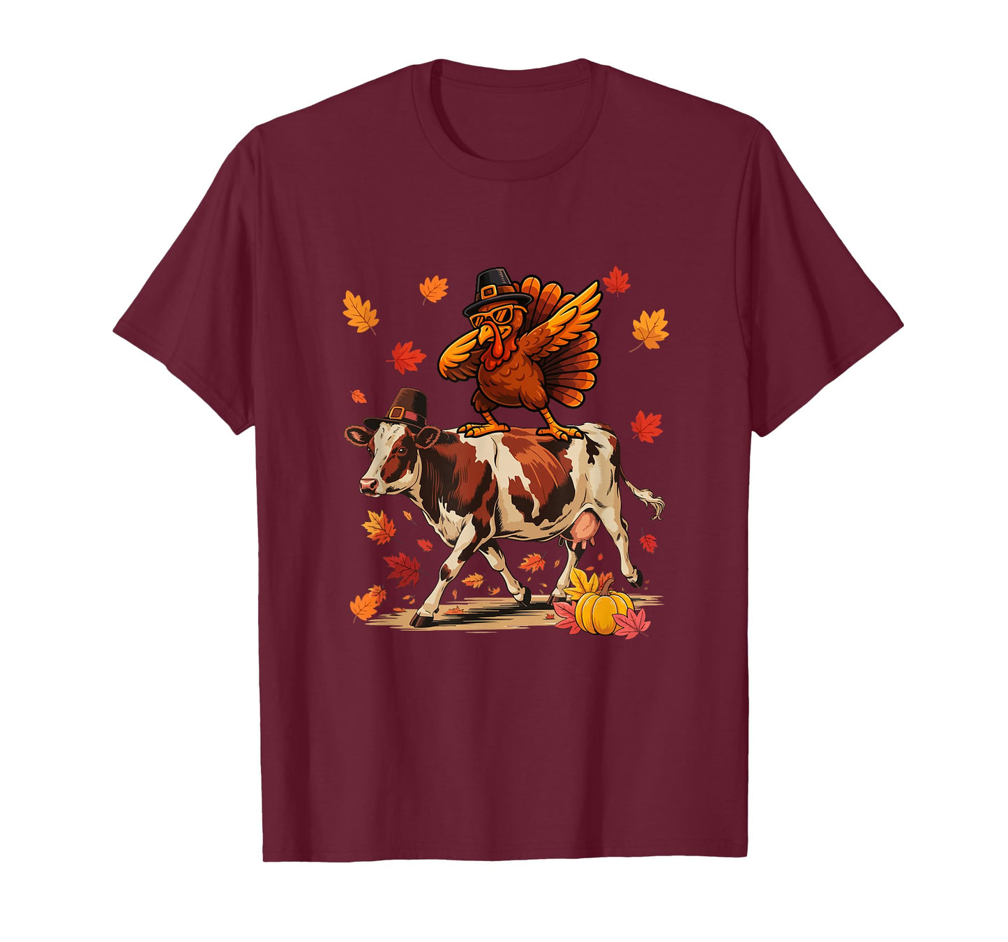 Dabbing Turkey On Cow Thanksgiving Autumn Pilgrim Farmer T-Shirt
