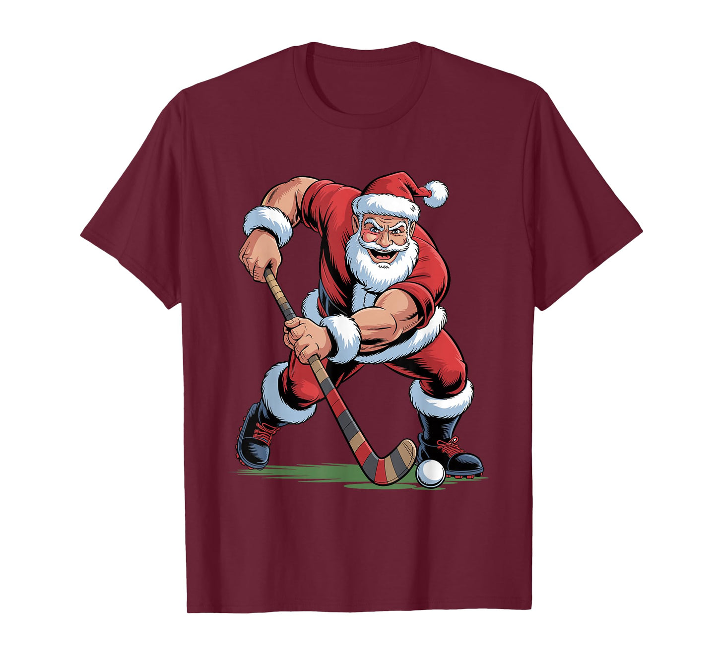 Santa Playing Field Hockey Funny Holiday Christmas Xmas T-Shirt