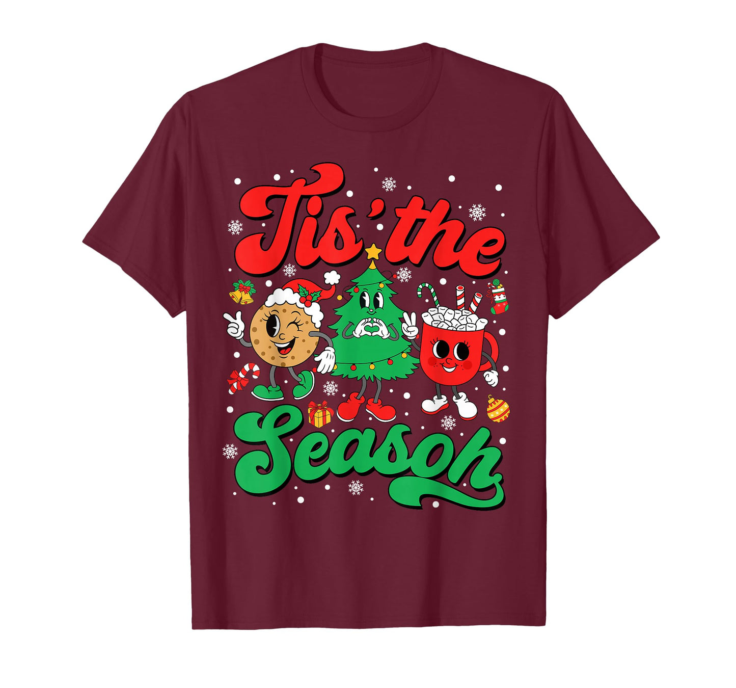 Retro Tis The Season Christmas Tree Vintage Cute Cookie T-Shirt