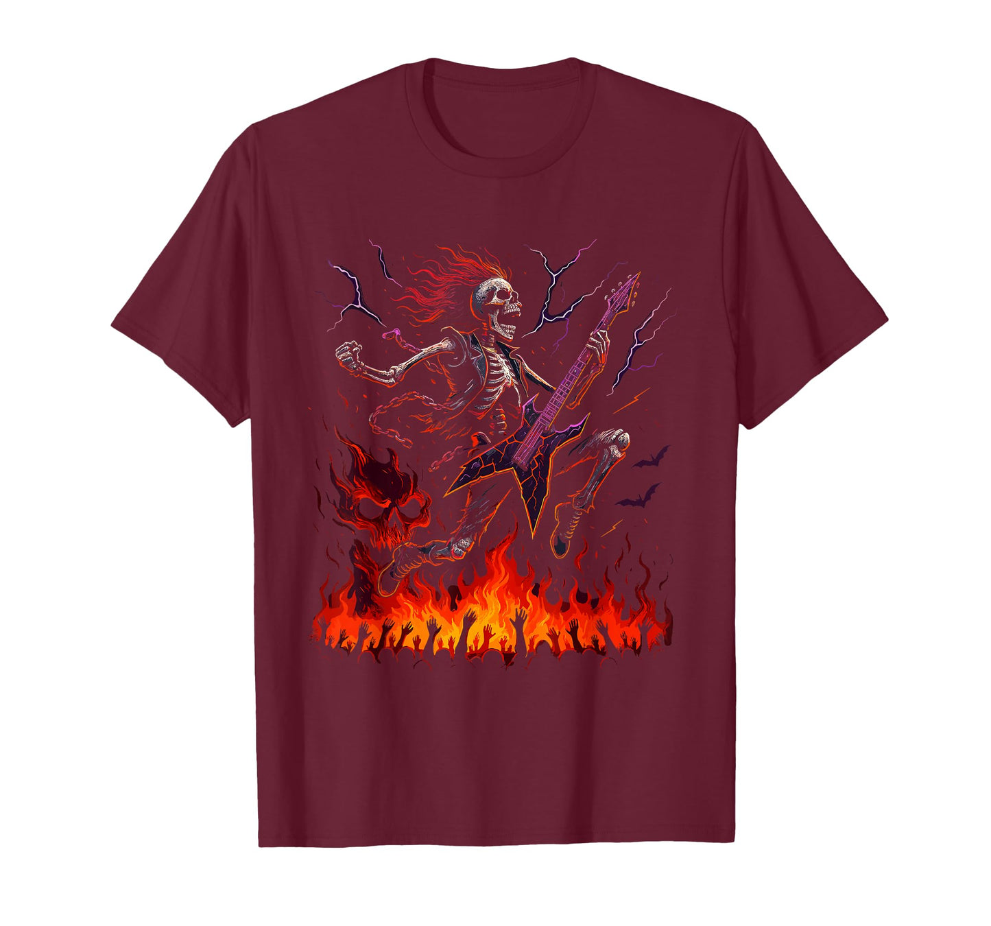 Rocking Skeleton Witch Guitar Halloween Ghost Pumpkin T-Shirt