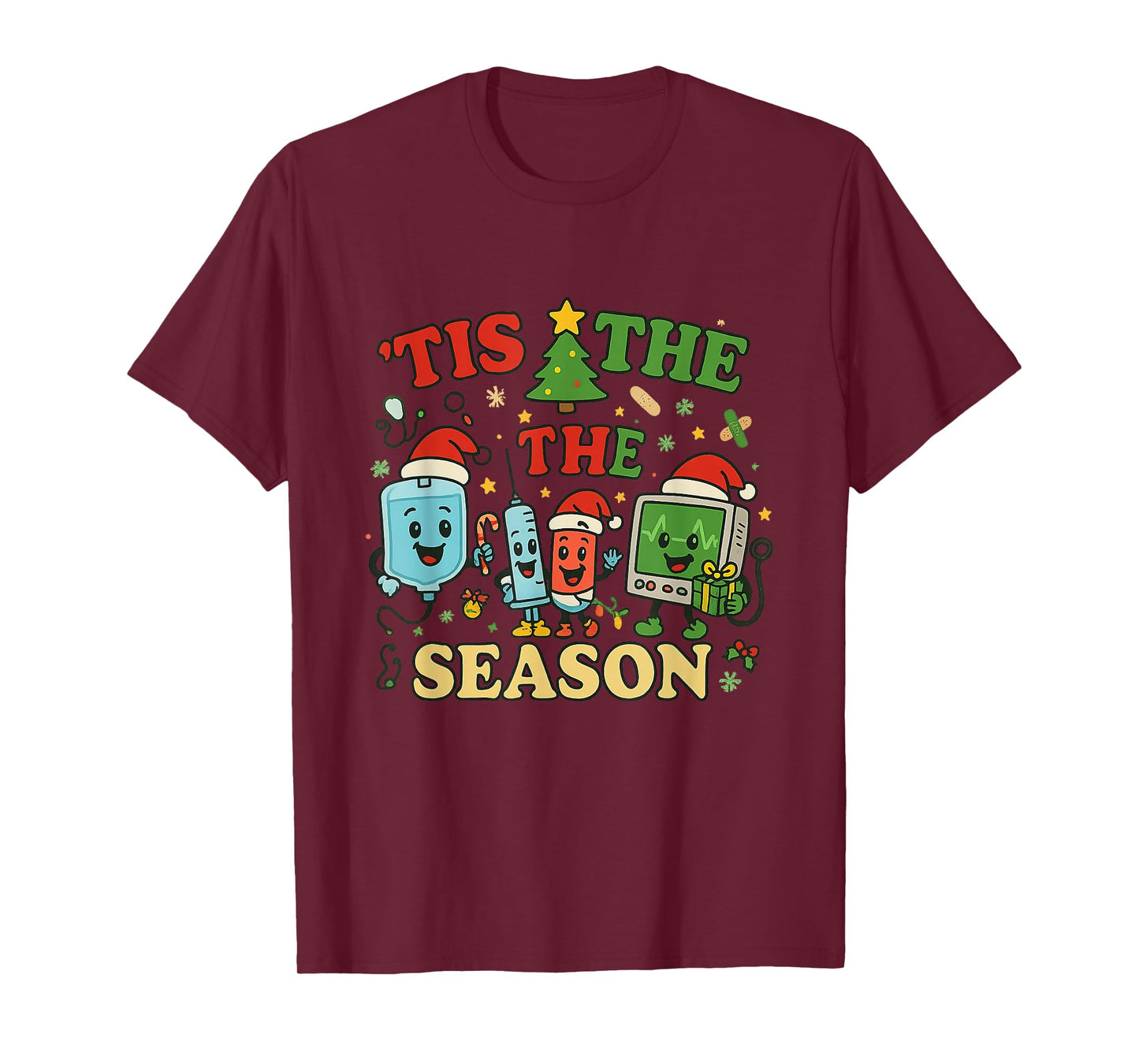 Tis The Season Groovy Christmas ER Nurse Emergency Room T-Shirt