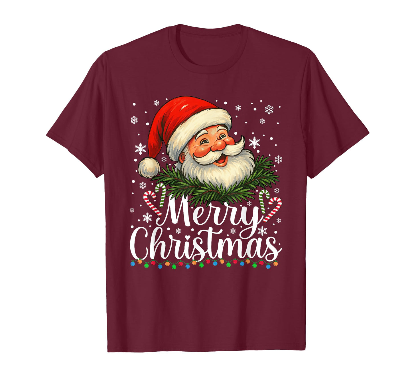 Merry Christmas Lights Santa Face Funny Xmas Matching Family T-Shirt
