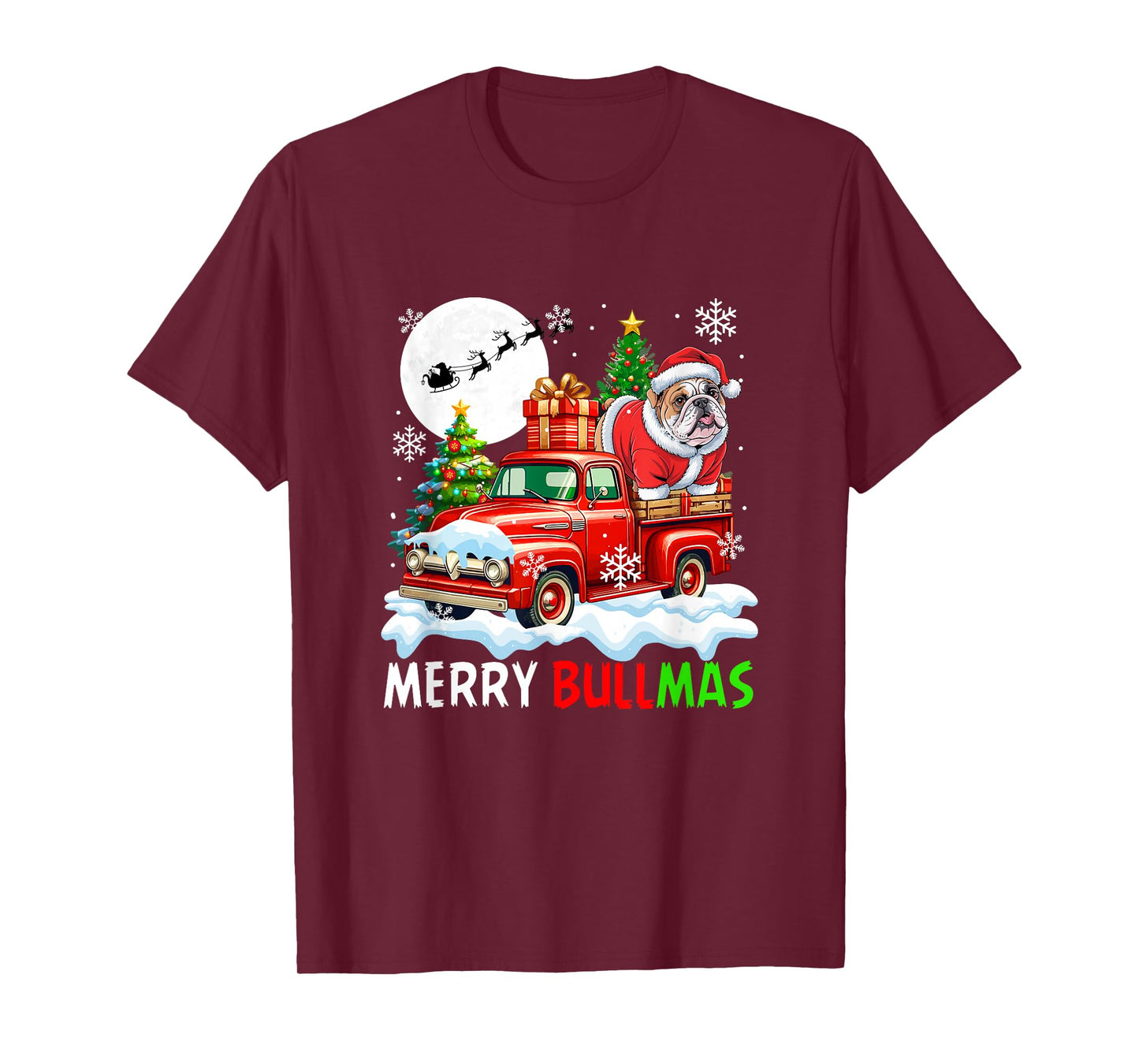 Merry Christmas Santa Bulldog On Pickup Truck Owner Kids T-Shirt