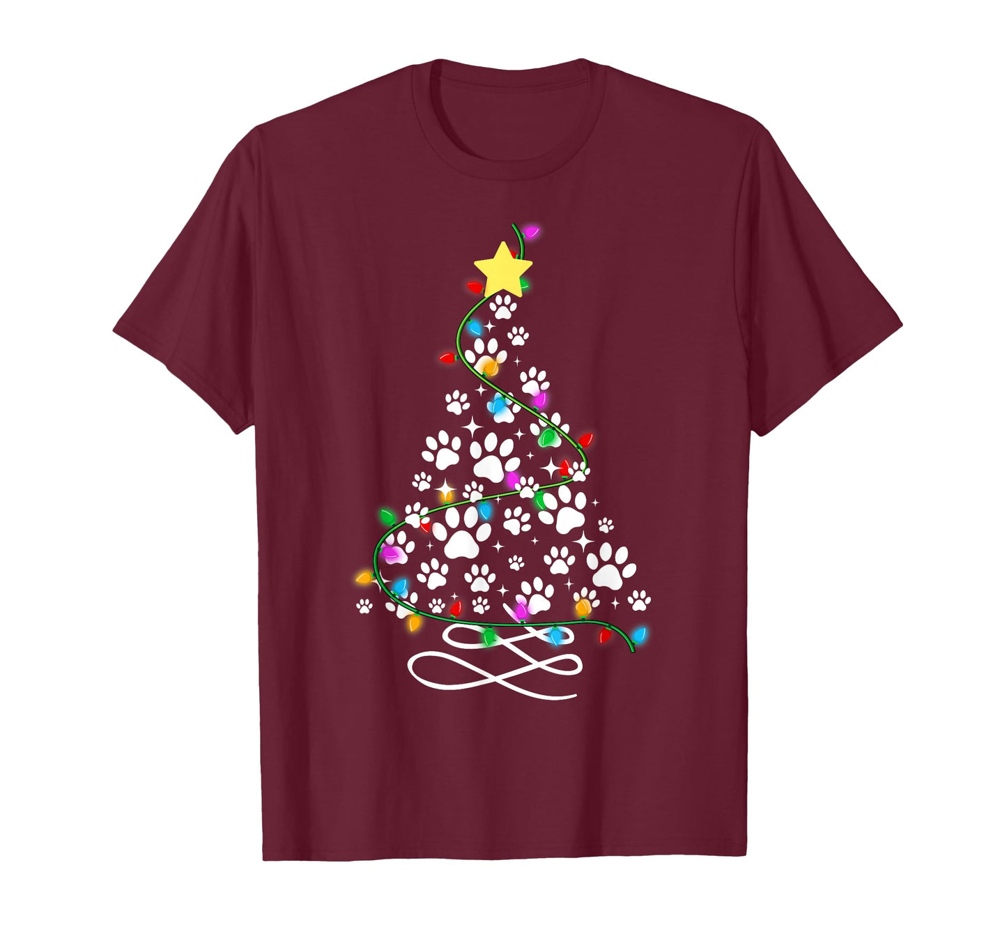 Cat Dog Paw Christmas Tree Lights Holiday Santa Family Xmas T-Shirt