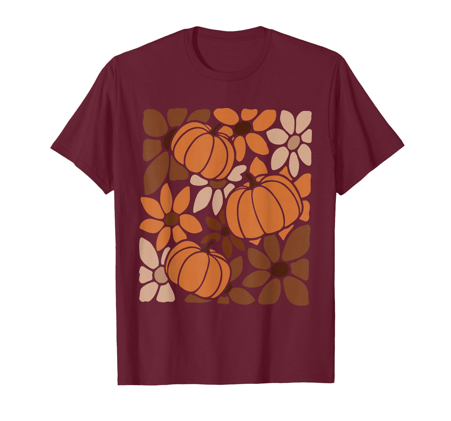 Fall Pumpkins Autumn Flowers Harvest Season Retro Boho Women T-Shirt