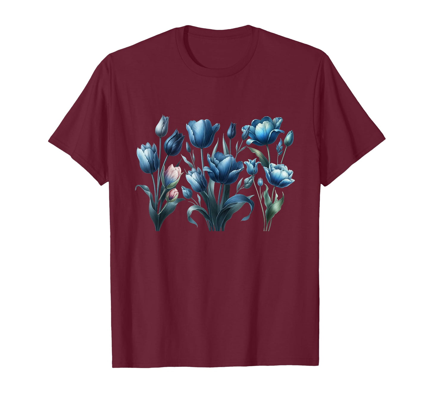 Vintage Blue Tulips Flower Blossoms Delight Florist Gardener T-Shirt