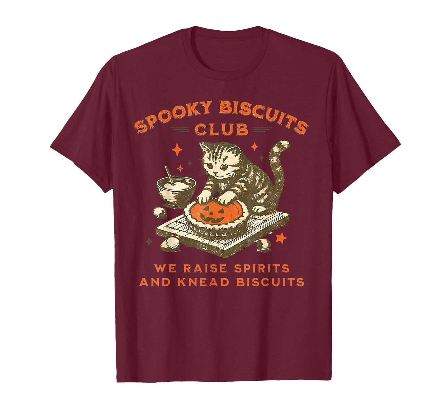 Spooky Biscuits Club Cat We Raise Spirits and Knead Biscuits T-Shirt